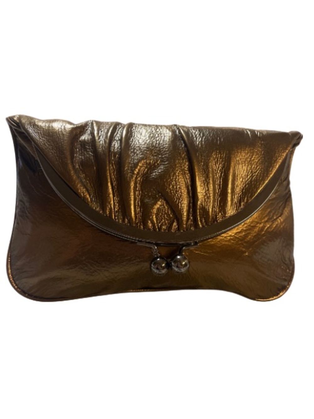 HOBO International Skyler
Bronze Metallic Leather Fold Over Kiss Lock Clutch